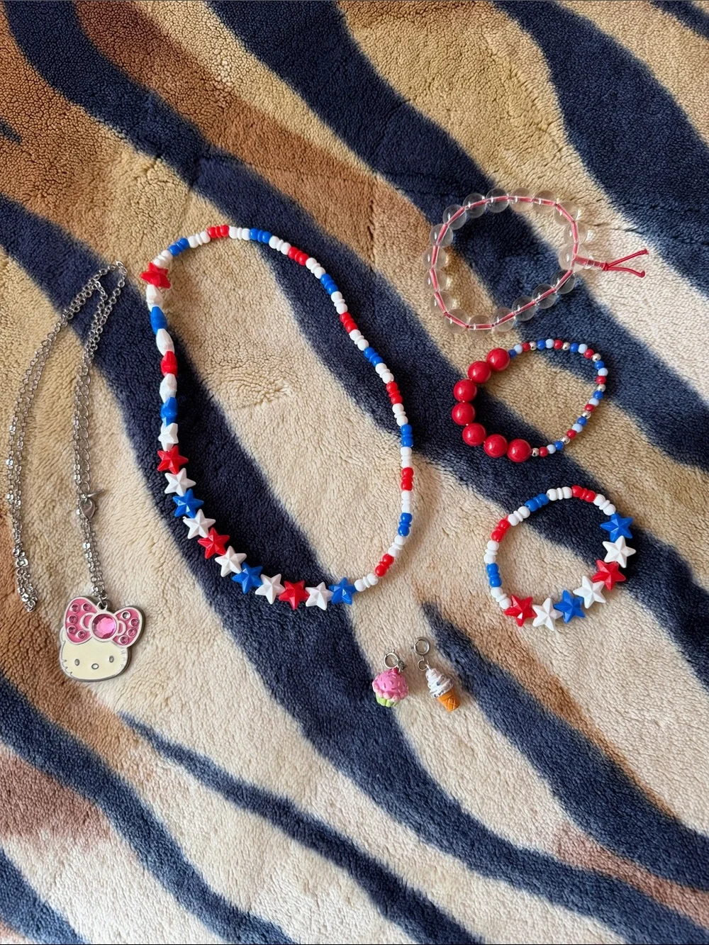Hello Kitty Kids Patriotic Red White Blue Star Bead Jewelry Set